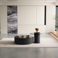 Ensemble de tables basses modernes de luxe en verre noir, table d'appoint et table centrale en bois, meubles pour le salon