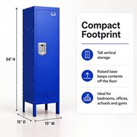 Casier scolaire en acier robuste à porte simple verrouillable pour collèges et lycées, armoire de rangement métallique ventilée sur pied