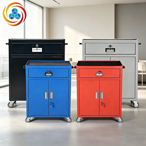 Blue Lockable Tool Cabinet Rolling Storage Locker with <b>Wheels</b> <b>Drawer</b> Double Door Workshop Organizer - Product Image 3