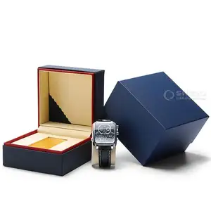 कस्टम लोगो लक्जरी पैकेजिंग घड़ी बॉक्स के लिए काले लकड़ी के घड़ी उपहार मामले के अंदर pu चमड़े को प्रदर्शित करता है
