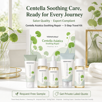 Kit de Voyage Soin de la Peau Essentiel à la Centella Marque Blanche, Coffret d'Essai Apaisant 5-en-1, Tonique, Ampoule, Crème, Nettoyant, Coffret Cadeau