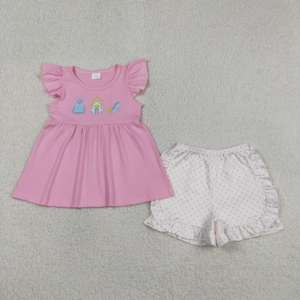 GSSO1186 rts Conjunto de Verano para Niña, Diseño de Castillo de Princesa Rosa, Ropa de Verano para Niñas, Venta al por Mayor, Conjunto de Manga Corta - Product Image 1