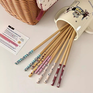 Palillos de bambú con diseño de dibujos animados, forma redonda, vajilla de uso diario, utensilios de cocina para adultos, estilo de regalo - Product Image 2