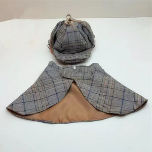 Chapeau et cape de détective pour chien Sherlock Holmes, en polyester écologique, amusant, à carreaux, pour l'Halloween, pour chat britannique à poils courts - Product Image 5