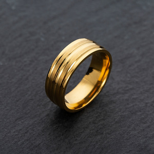 Anello Minimalista da Uomo in Acciaio Inossidabile Larghezza 8mm, Finitura Spazzolata e Lucida con 3 Scanalature Parallele, Gioiello per Uso Quotidiano e Regalo Aziendale - Product Image 5