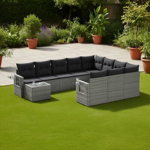 Ensemble de canapés de jardin en polyrotin gris, 10+ places, mobilier d'extérieur contemporain, structure en acier, ensemble de patio haut de gamme - Product Image 2