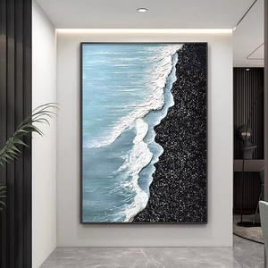 Peinture à l'huile peinte à la main, art abstrait moderne, vague, cadre métallique, décoration murale pour canapé, grande taille, œuvre d'art pour salon - Product Image 3
