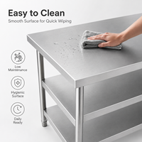 Table de travail en acier inoxydable à trois étagères, sans dosseret, pour cuisine scolaire, banc robuste, fourniture pour distributeurs