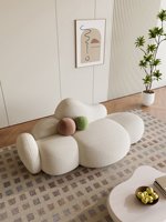Canapé mobile une place style crème avec revêtement en laine d'agneau et éponge pour magasin de vêtements, chambre, espace de repos, salon de beauté, réception, petit format