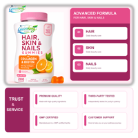 Fabricant de Gummies au Collagène et à la Biotine 100mg par Portion 200 Gummies Pectine de Fruits Tropicaux Agrumes Marque Privée OEM ODM Vente en Gros