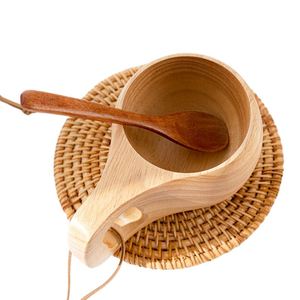 Custom LOGO Dursten Kuksa Handcrafted Wood Camp <b>Mug</b> Wooden Milk Coffee Cup Natural Hardwood Cup with Carabiner & Leather Lanyard - Product Image 4