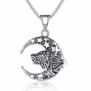 Colgante de Acero Inoxidable 316L al por Mayor, Colgante Grande y Dominante de Luna, Calavera Vintage, Estrella y Creciente, Estilo Gótico Retro para Collar - Product Image 4