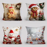 Housse de coussin de Noël décorative avec motifs de bonhomme de neige, de pain d'épices et de maison d'hiver, pour la décoration de la maison en période des fêtes