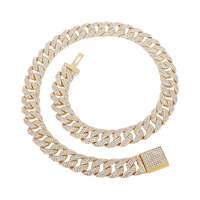 Collier chaîne cubaine tendance en alliage, triple rangée de zircons de 15 mm, avec fermoir à bascule durable, vente en gros