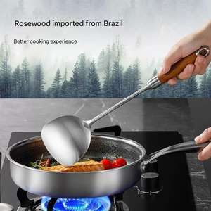 316 Stainless Steel Spatula, Stir-Fry Spatula, Chinese Rosewood Household <b>Ladle</b>, Strainer, Stir-Fry Spoon, Kitchen Utensil Set - Product Image 4