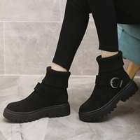 Bottines en daim tricotées pour femme, double usage, nouvelle collection automne 2023, style britannique, avec boucle de ceinture, talon moyen, chaudes et confortables