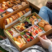 Boîte à pâtisserie jetable robuste pour l'extérieur, auto-montable, avec fenêtre transparente pour les sushis, les pique-niques, les barbecues et le camping
