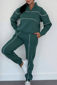 Unisex <b>Black</b> Solid Hooded Tracksuit Full Sleeve Half-Zip Sporty <b>Jogger</b> Set Adult Casual Wear - Product Image 4