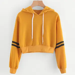 2024 New Arrival Autumn Girl Women Hooded Custom Printed Sports Casual Yellow Pullover Hoodies