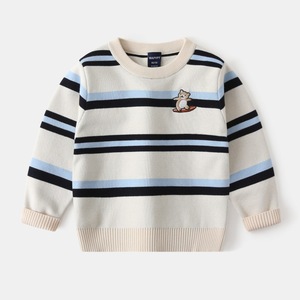 Suéter de Algodón para Niño, Otoño 2024, Diseño a Rayas con Bordado de Oso, Cálido, para Invierno, Manga Larga - Product Image 5