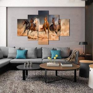 Pintura al Óleo de Animales, Impresión HD de Caballos Corriendo sobre Lienzo, Arte de Pared Grande de 5 Piezas, Precio de Fábrica al por Mayor - Product Image 3