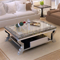 Meubles de Salon Nouveau Design Table Basse Centrale en Acier Inoxydable Argenté Ensemble de Tables Basses Modernes en Marbre