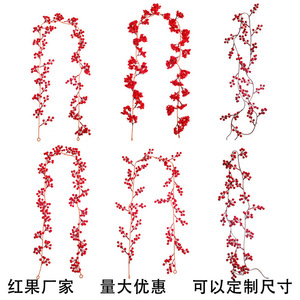 พวงมาลัยผลเบอร์รี่สีแดงประดิษฐ์ Zongwang ยาว 2.7 เมตร สำหรับตกแต่งบ้าน ตกแต่งเตาผิง - Product Image 5