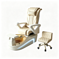 Fauteuil de pédicure électrique inclinable rose doré de luxe avec porte-gobelet, bassin pour les pieds sans tuyauterie et tabouret d'assistant assorti