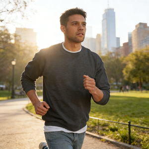 เสื้อสเวตเชิ้ตคอกลมแขนยาวสำหรับผู้ชายอเนกประสงค์ สีพื้น แบบพื้นฐาน เหมาะสำหรับการสวมใส่เป็นเลเยอร์ - Product Image 6