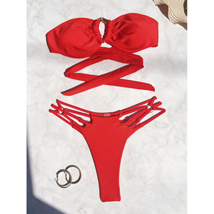 Costume da bagno Top Sexy con perizoma rosso all'ingrosso Bikini costume da bagno - Product Image 4