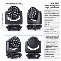 Vortex 19x40W RGBW 4-en-1 LED Moving Head Zoom Wash avec lentille rotative et effet faisceau kaléidoscope pour club, concert, mariage