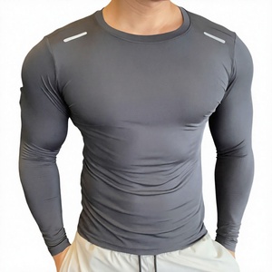 T-shirt de compression pour homme 190 GSM, manches longues, respirant, coupe ajustée, col rond, tricoté, tee-shirt de sport, logo personnalisé - Product Image 3