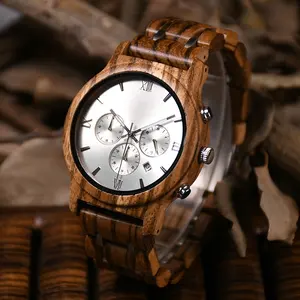 Eco-friendly wood metal chronos men luminous watch hands premium analog quartz wooden watch