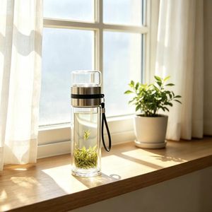 Double Walled Glass Tea Infuser Cup With <b>Filter</b> Portable Sealed <b>Water</b> <b>Bottle</b> For Business Gifts - Product Image 2