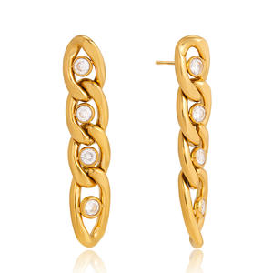 ต่างหูห้อยพู่โซ่แบนประดับเพชรซิร์คอน สแตนเลสชุบเคลือบเงา สไตล์คลาสสิก JoJo ODM/OEM ดีไซน์หรูหรา ทรงเหลี่ยม - Product Image 5