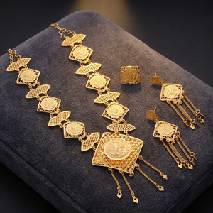 Ensemble de colliers longs remplis d'or, bijoux de luxe, ensemble de bijoux traditionnels, bijoux de mode, ensemble de bijoux en laiton plaqué or. - Product Image 4