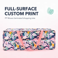Grand sac fourre-tout en PP tissé avec poignées en sangle rose et imprimé flamant rose, réutilisable pour les courses quotidiennes et la visite du marché