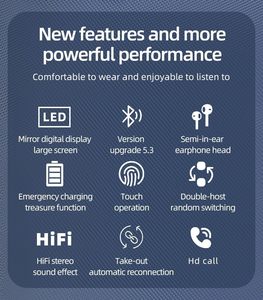 หูฟังไร้สายแบบ True Wireless Stereo บลูทูธ หูฟังแบบใส่ในหู พร้อมจอ LED กันน้ำ สำหรับโทรศัพท์มือถือ - Product Image 3