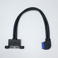 Câble adaptateur double USB 3.0 Type-A femelle à angle droit pour montage sur panneau, connecteur interne de carte mère IDC 20 broches, charge rapide 3A