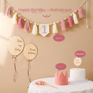 Chapeau d'anniversaire de bébé en tissu à <span class=keywords><strong>prix</strong></span> d'usine costume de bannière mise en page d'accessoires photo commémoratifs pour les journées spéciales et les décorations de douche de bébé - Product Image 2