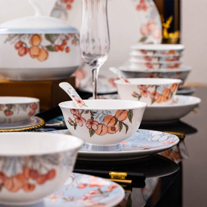 ชุดอาหารเย็นลายกระดูกจีนแบบใหม่เข้าไมโครเวฟได้แบบตะวันตกมินิมอลสำหรับปาร์ตี้แจกอาหารผลไม้ที่อุดมไปด้วยร้านอาหารยอดนิยม - Product Image 1