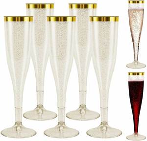 Flûtes à champagne jetables en plastique PET transparentes de 4,5 oz avec bord doré, élégantes pour fêtes, mariages et cocktails - Product Image 1