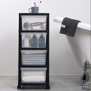 Commode <span class=keywords><strong>à</strong></span> tiroirs de rangement <span class=keywords><strong>à</strong></span> 5 niveaux en plastique moulé par injection pour articles divers, noir et <span class=keywords><strong>blanc</strong></span>, mobile, pour bébé - Product Image 4