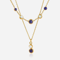 Collier superposé en acier inoxydable étanche J&D avec pierre naturelle Lapis Lazuli, zircon jaune dégradé élégant, bijoux personnalisés
