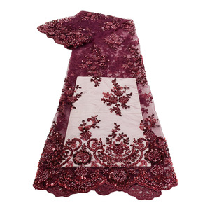 Nuevo diseño de telas de malla de lentejuelas con cuentas, precio más barato, tela <span class=keywords><strong>africana</strong></span> Peal, malla nupcial, bordado de boda, telas de encaje de Organza - Product Image 4