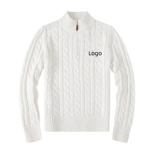 Pulls en tricot à demi-zip pour hommes avec logo brodé personnalisé OEM et ODM - Product Image 3