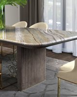 Maßgefertigter Luxus-Marmor-Esstisch Moderner Villa-Esstisch mit Metallgestell Restaurant-Langtisch für Hochwertige Wohnprojekte