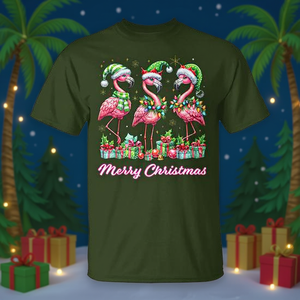 Camiseta tropical con diseño navideño de flamencos, unisex para adultos - Product Image 3