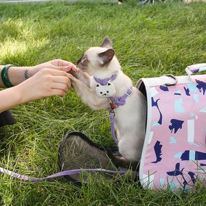 Pet Carrier <b>Backpack</b> Space Capsule Style Oxford Cloth Print Cherry Blossom Pink For Cats <b>Small</b> Portable Breathable - Product Image 4