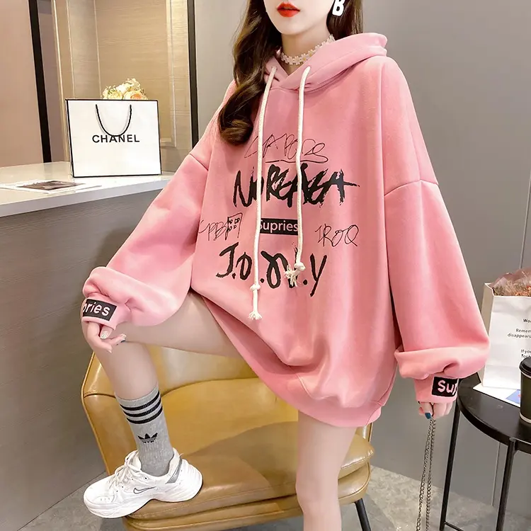 Plus velvet padded sweater jacket women autumn and winter 2021 new fashion Korean loose casual women's sports hoodie top